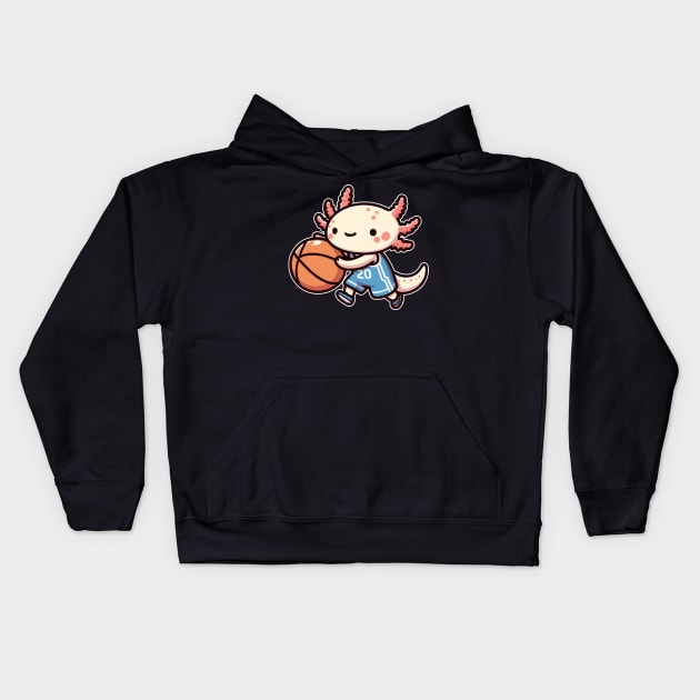 axolotl funny play basketball Kids Hoodie by fikriamrullah